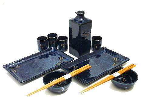 11 PC Sapphire Dragonfly Sushi and Sake Set for Two – MySushiSet.com