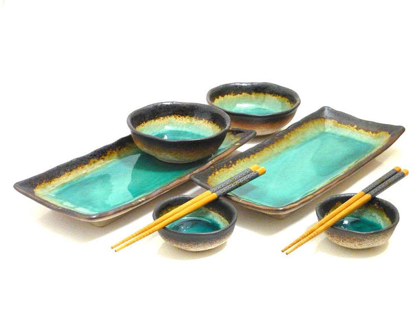 8 PC Ocean Breeze Sushi and Bowl Set for Two