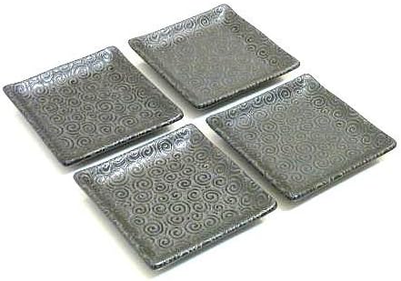 4 pc Karakusa Ceramic Sushi Plate Set