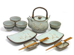 11 Piece Pale Green Plum Sushi and Tea Set for 2